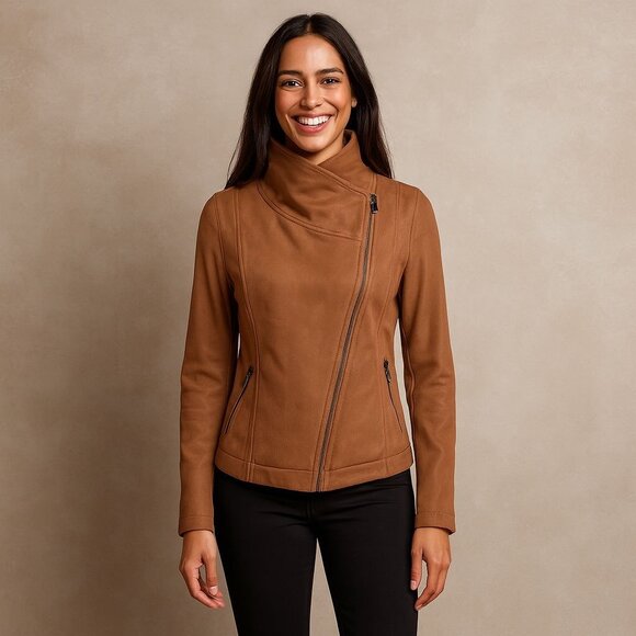 Dance And Marvel Moto Jacket Small Brown Asymmetrical Zip Fall Winter Streetwear - Picture 4 of 9